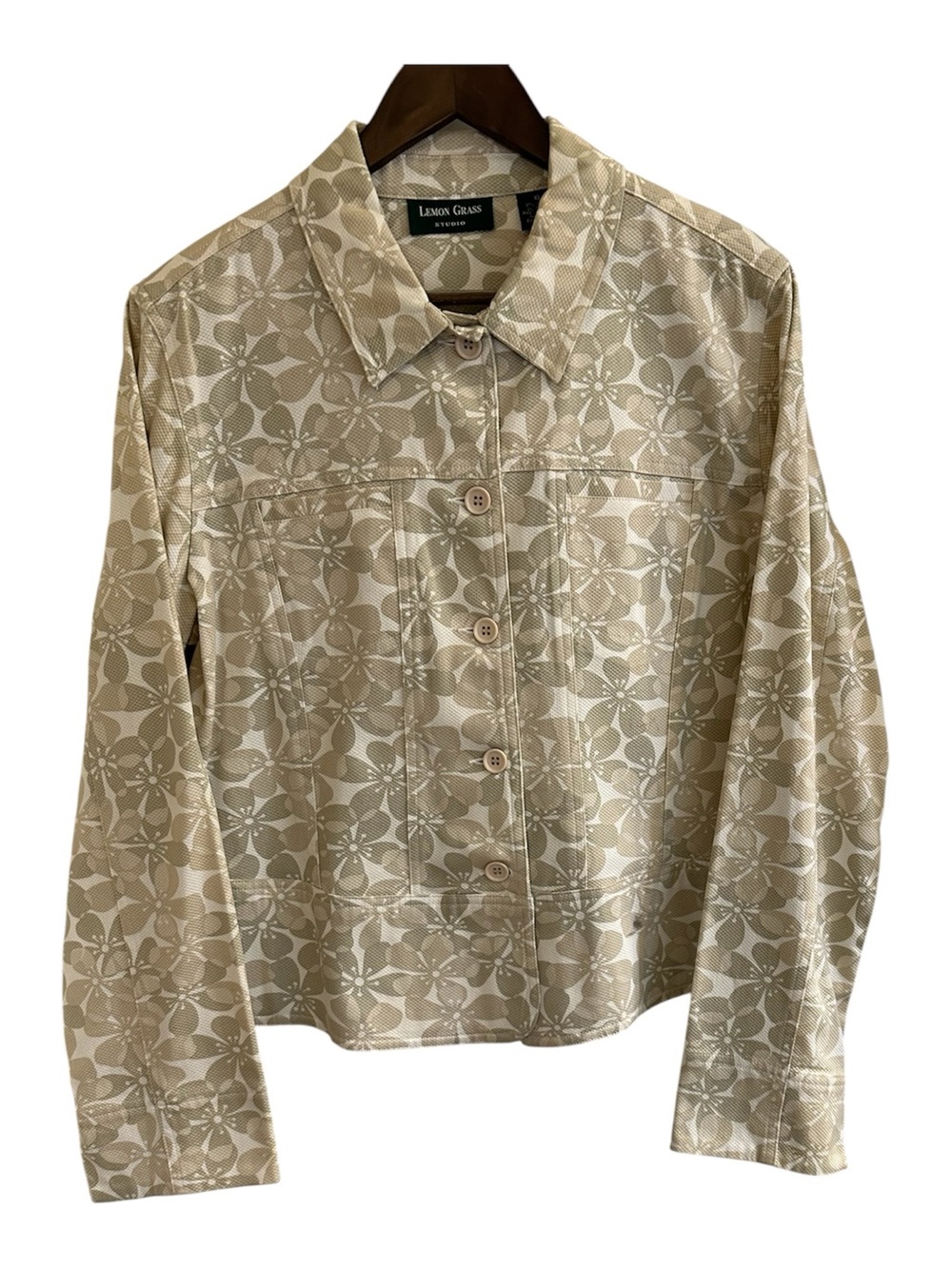 Lemon Grass studio beige white floral jacket women XL